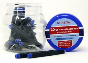 Rheita Universal-Tintenpatronen lang auch kompatibel zu Lamy, königsblau, 20 Stück in Kunststoffdose