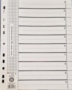 Rheita 100 Stück Trennblätter mit Einzel EAN auf jedem Blatt, DIN A4XL, 230 g/m² Recycling-Kraftkarton (Blauer Engel zertifiziert), hell-chamois mit Organisationsdruck (schwarz), für Register bis 20 Taben (10 Taben praktischer Knick-Zipp-Perforation), 11-