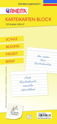Rheita Karteikartenblock, blanko, DIN A7, 170g/m², 120 Karten, keine losen Karten mehr