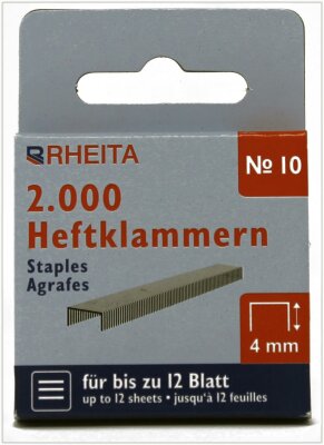 Rheita Heftklammern Nr. 10, 2.000 Stück in Pappschachtel