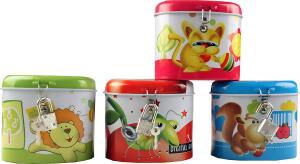 Rheita Metall-Spardose, ovale Form, 4 verschiedene Motive sortiert