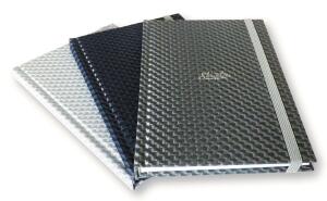 Rheita Kladde "CARBON" mit Gummizugverschluss, A5, kariert, 96 Blatt, 80g/m², 3 verschiedene Farben im Set