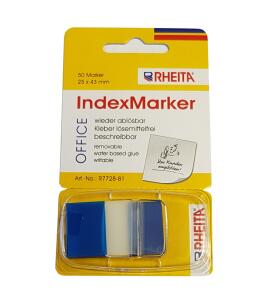 Rheita Indexe aus Folie im Spender, blau/transparent,  25 x 43 mm, 50 Blatt