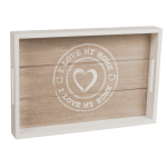 OOTB Weiß/naturfarbenes Holz-Tablett I love my home