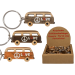 OOTB Metall-Schlüsselanhänger Naturholz-Hippie Bus