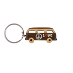 OOTB Metall-Schlüsselanhänger Naturholz-Hippie Bus