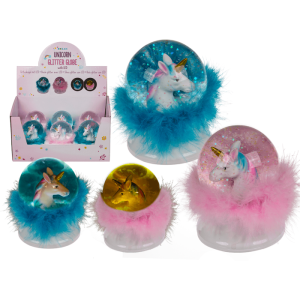 OOTB Glitterkugel Einhornkopf auf Sockel mit Federm &