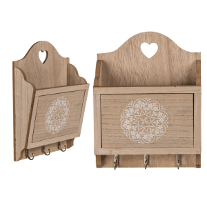 OOTB Naturfarbener Holz-Schlüsselkasten mit 3 Haken &