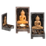 OOTB Holz-Teelichthalter Buddha mit Dekosteinen