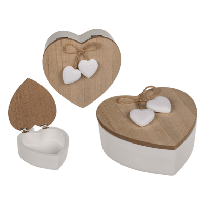 OOTB Weiße Herz-Holz Dose mit Deckel &