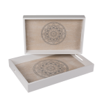 OOTB Weiß/naturfarbenes Holz-Tablett Mandala