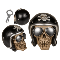 Spardose mit Schloss, Totenkopf mit Sonnenbrille &
