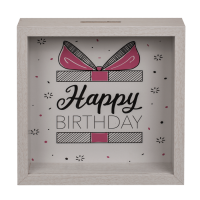 Holz-Spardose, Happy Birthday, im Rahmen,