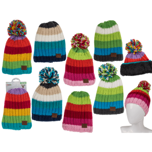 OOTB Kinder-Kuschel-Mütze mit Bommel Rainbow Colours