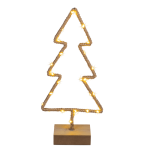 Metall-Tanne mit Jute umwickelt & LED auf Holz-Standfuss, 16 x 35 cm