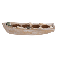 Holz-Boot für 4 Teelichte, mit Muscheldeko