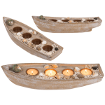 OOTB Holz-Boot für 4 Teelichte Muscheldeko