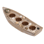 OOTB Holz-Boot für 4 Teelichte Muscheldeko