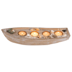 OOTB Holz-Boot für 4 Teelichte Muscheldeko