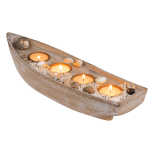 OOTB Holz-Boot für 4 Teelichte Muscheldeko