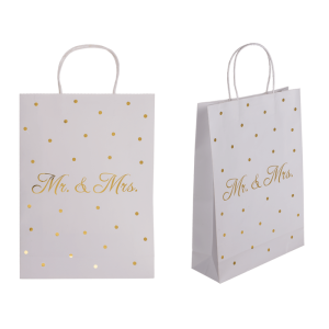 OOTB Weiße Papier- Geschenktüte Mr & Mrs mit goldenen