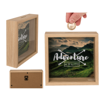 Holz-Spardose, Adventure awaits,