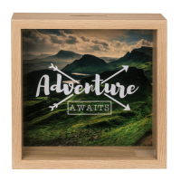 Holz-Spardose, Adventure awaits,