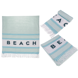 OOTB Weiß/türkis/blaufarbenes Fouta-Hamamtuch Beach