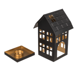 Schwarzes Metall-Deko-Haus für Teelichter, ca. 13 x 11,5 x 19 cm