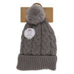 OOTB Kuschel-Mütze mit Kunstfell-Bommel Zopfmuster