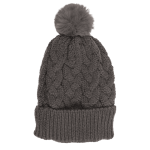 OOTB Kuschel-Mütze mit Kunstfell-Bommel Zopfmuster