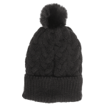 OOTB Kuschel-Mütze mit Kunstfell-Bommel Zopfmuster