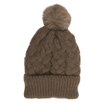 OOTB Kuschel-Mütze mit Kunstfell-Bommel Zopfmuster