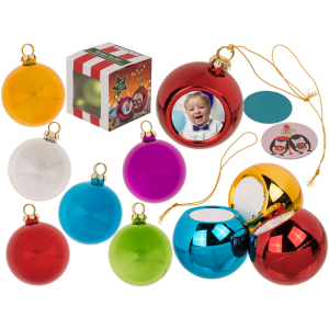 Portrait-Baumkugel, Fotoklebe-Pad & Christmas 6 cm, 6-farbig sortiert