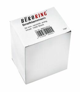 Briefklammern 32 mm, verzinkt, eckig, 1000 Stück