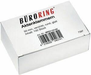 Aktenklammern 50 mm, verzinkt, rund, glatt, 100 Stück
