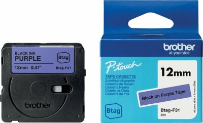 Schriftband Btag, 12 mm breit x 4 m lang, schwarz auf lila