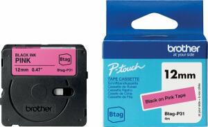 Schriftband Btag, 12 mm breit x 4 m lang, schwarz auf pink