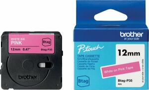 Schriftband Btag, 12 mm breit x 4 m lang, weiß auf pink