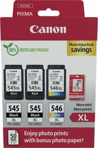 Multipack Tintenpatrone 2 x PG-545 / 1 x CL-546 plus Papier, für Canon Drucker, 2x 400 / 1 x 300 Seiten, BK/C/M/Y