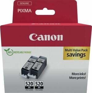 Twinpack Tintenpatrone PGI-520BK, für Canon Drucker, 2 x ca. 324 Seiten, schwarz pigmentiert
