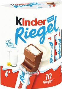 Ferrero kinder Riegel, 10 Riegel aus Vollmilch-Schokolade mit Milch-Creme-Füllung, ohne künstliche Farbstoffe