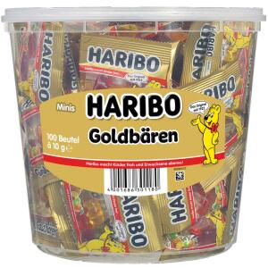 Haribo Goldbären Mini, 100 Beutel x 9,8g, Minibeutel in Klarsichtdose