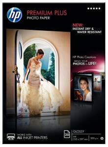 Fotopapier Premium Plus, DIN A4, 300g/qm, glänzend, 1 Packung mit 20 Blatt, weiß