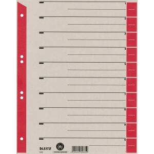 Trennblätter, DIN A4 Überbreite, rot, Liniendruck, Lochung hinterklebt, Kraftkarton 230g/qm, 100 Stück, 240 x 300 mm