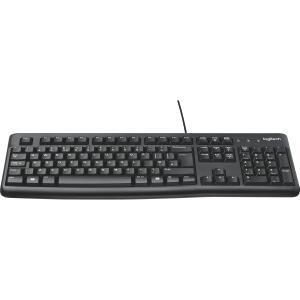 Tastatur K120, for Business, kabelgebunden, USB-Anschluss, Nummernblock in Standardgröße, flaches Profil mit anpassbarer Höhe, spritzwassergeschütztes Design und strapazierfähige Tasten, schwarz
