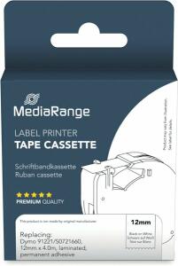 Schriftband kompatibel zu Dymo 91221/S0721660, 12 mm x 4 m, permanent haftend, schwarz auf weiß