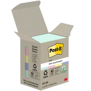Haftnotiz Recycling Notes Mini Tower, 51 x 38 mm, Pastell blau, grün, pink, gelb, 100 Blatt/Block, 6 Blöcke