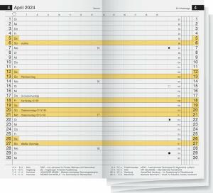 Monatskalender-Ersatzeinlage Mini, d15, 1 Monat/2 Seiten, 8,7 x 15,3 cm, Druck: grau/gelb, 100g/qm, von 7 - 19 Uhr, Dezember Vorjahr bis März Folgejahr, Kalendarium 15-tlg., Jahresübersicht aktuelles Jahr und Folgejahr