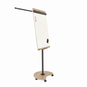 Mobiler Flipchart, Rundfuß, Holzoptik, Tafelfläche 68 x 97 cm, kunstsoffbeschichtet, weiß